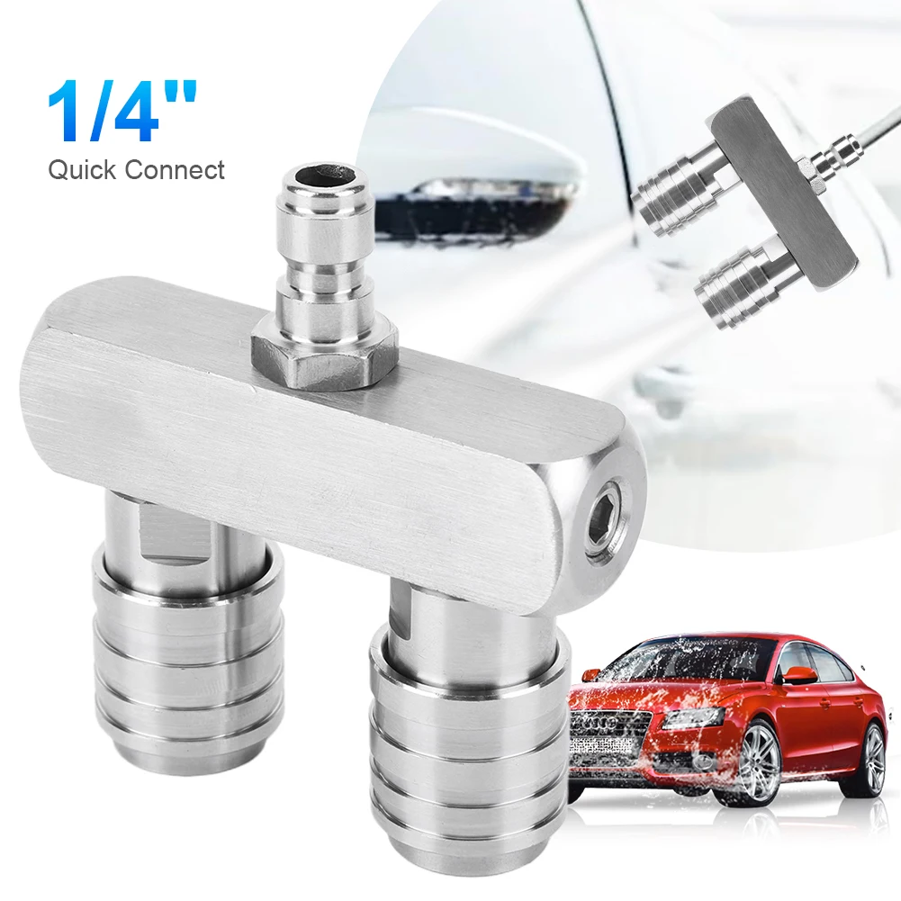 2-in-1 Double Head Dual Nozzle Adapter Rod 1/4 Inch Quick Connect Power Washer Nozzle Tip Car Washing Joint