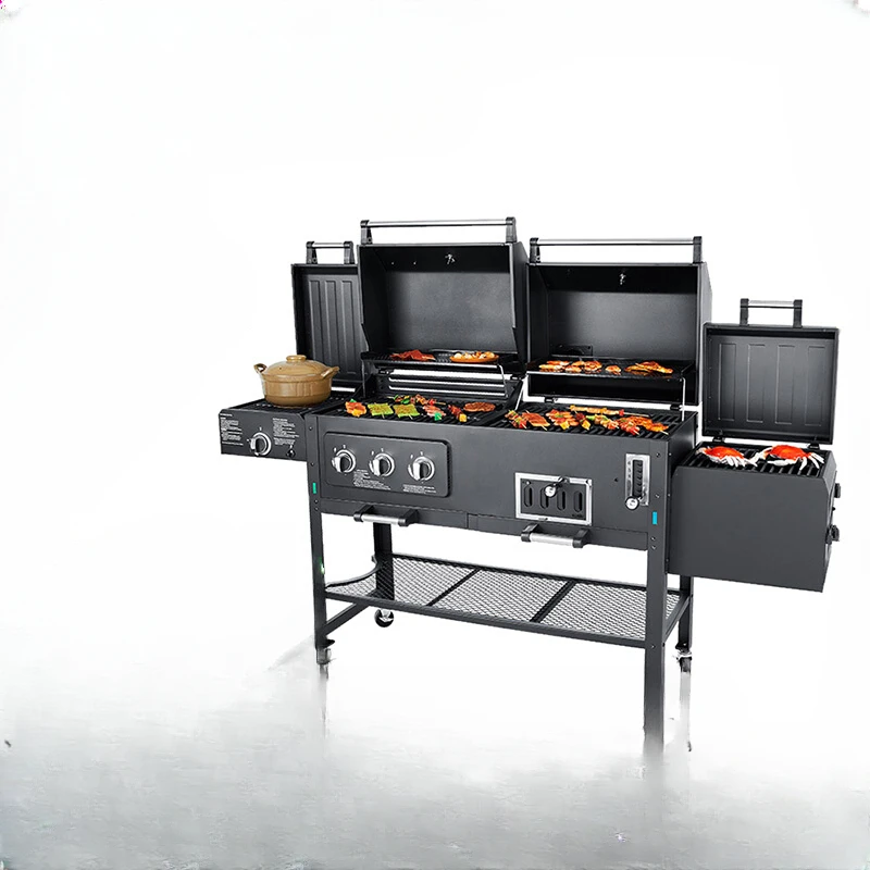 Gas and charcoal dual-purpose multifunctional courtyard barbecue oven, household gas oven, outdoor charcoal grill, smoking oven