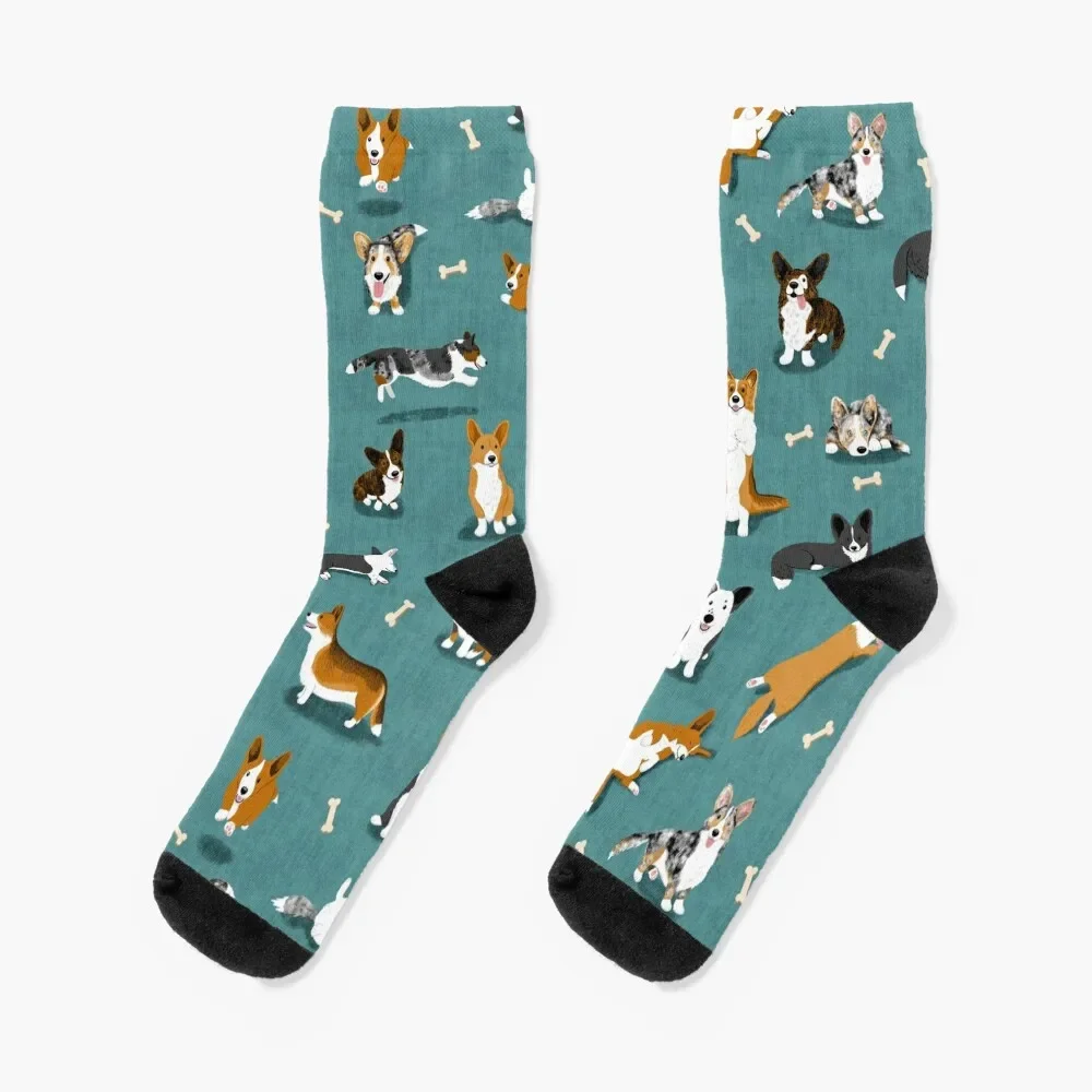 

Cardigan Corgi Pattern on Teal Socks tennis kids colored Men Socks Women's