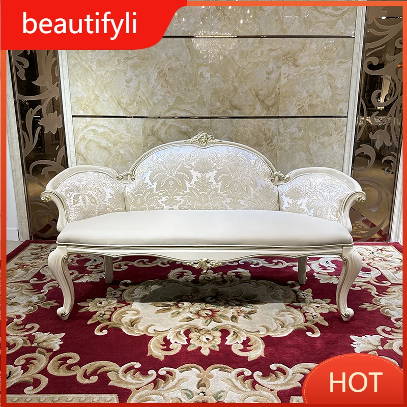 الفرنسية المحكمة نمط السرير نهاية البراز الكلاسيكية الجديدة خشب متين منحوتة غرفة المعيشة أريكة البراز غرفة نوم المطرزة السرير البراز K4050