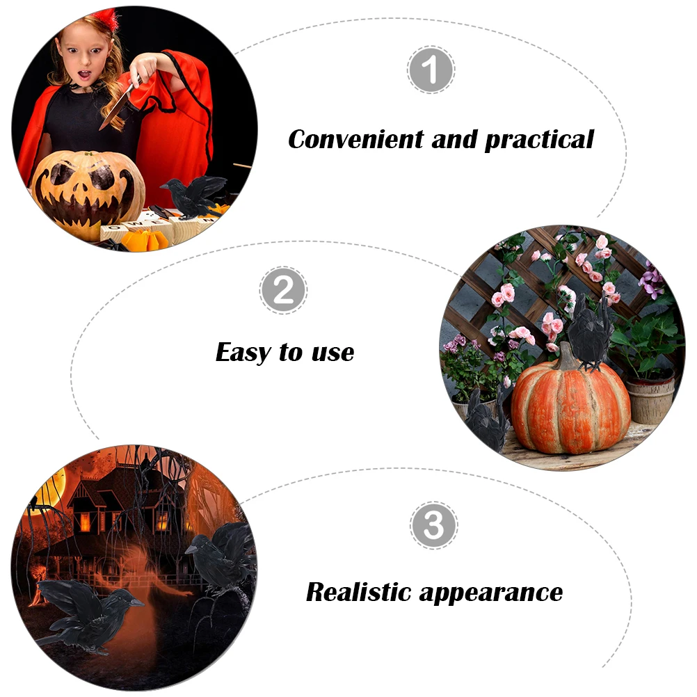 

3pcs Simulated Crows Decorations Black Lifelike Feathered Crow Halloween Accessories For Desktop Bookshelf Display Bird