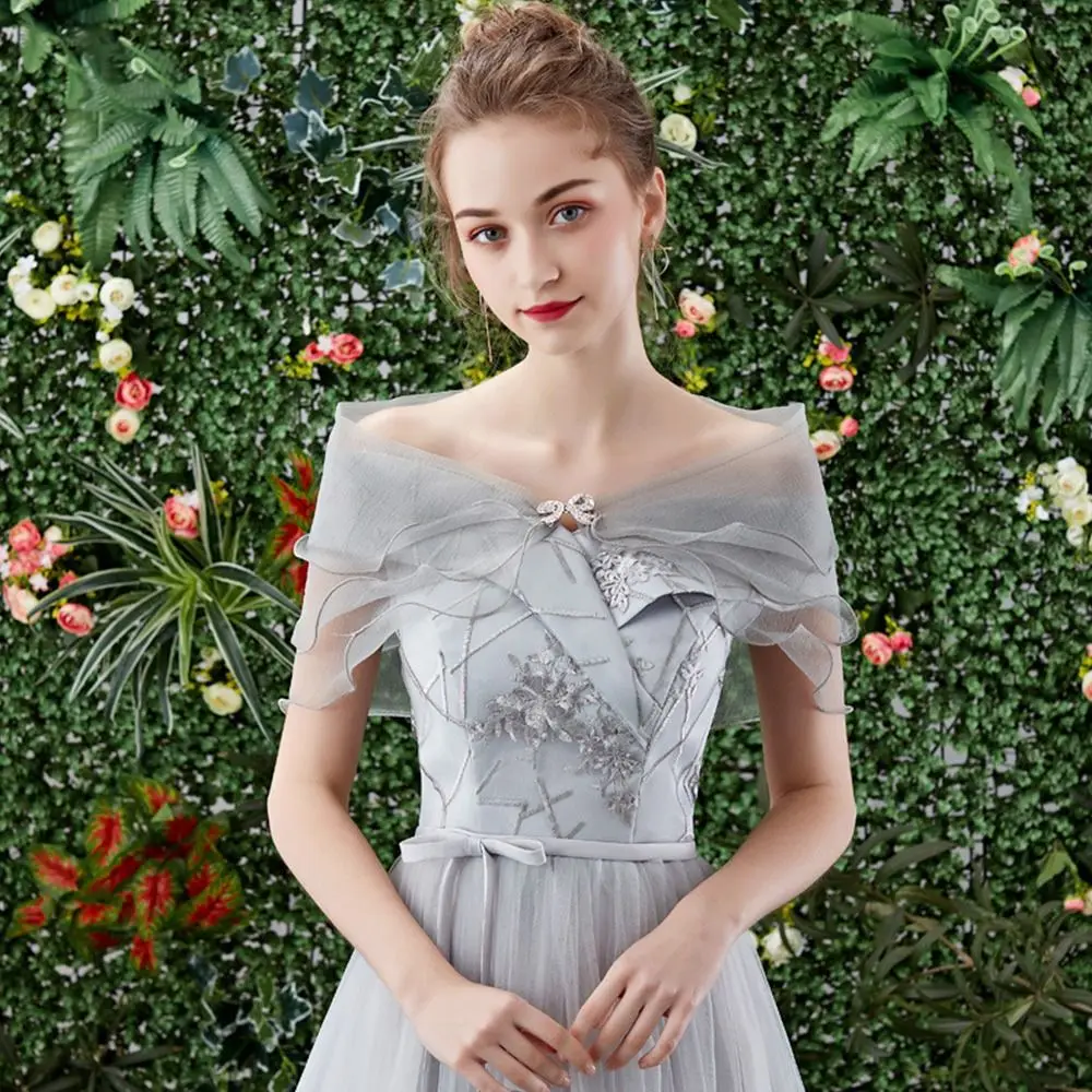 ชุดเดรสคลุมไหล่สำหรับเจ้าสาวประดับโบว์ผ้าลูกไม้ลำลองสำหรับผู้หญิงเสื้อคลุมสำหรับงานแต่งงาน