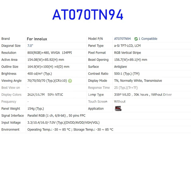 Pantalla LCD AT070TN94 de 7,0 pulgadas, Panel Original para Innolux, nuevo, 100% probado, envío rápido