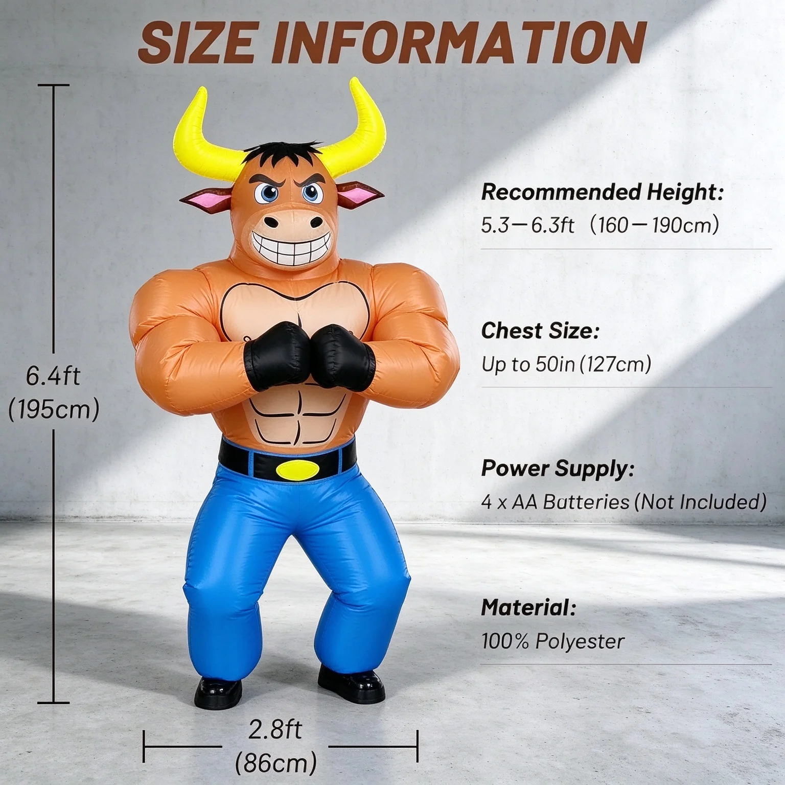 Christmas 6.4-Foot Muscle Cow Inflatable Suit Cosplay Animal Mascot Inflatable Costume Halloween Christmas Carnival Party Props