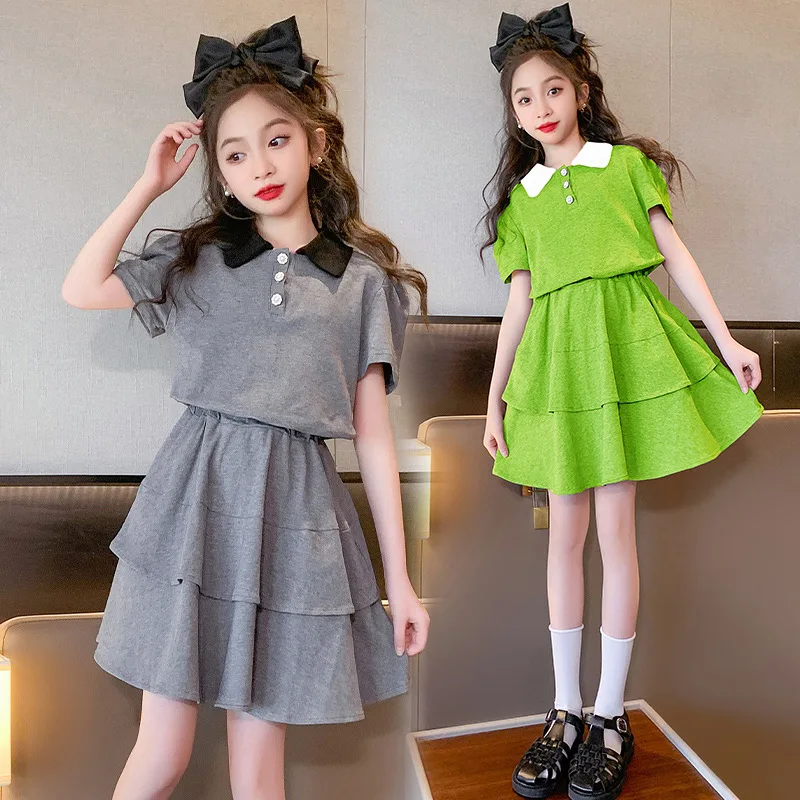 

Girls Suits Dress Set Summer 2024 New Fashion Fashion Children College Style Short-sleeved Casual Two-piece Set Clothes