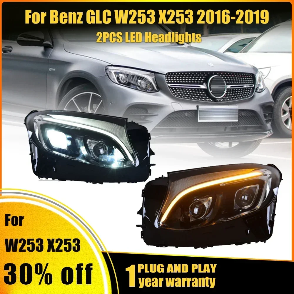 

Высококачественные фары, подходящие для Mercedes Benz GLC W253 X253 2016-2019, переднее освещение, фары головного света с двумя объективами