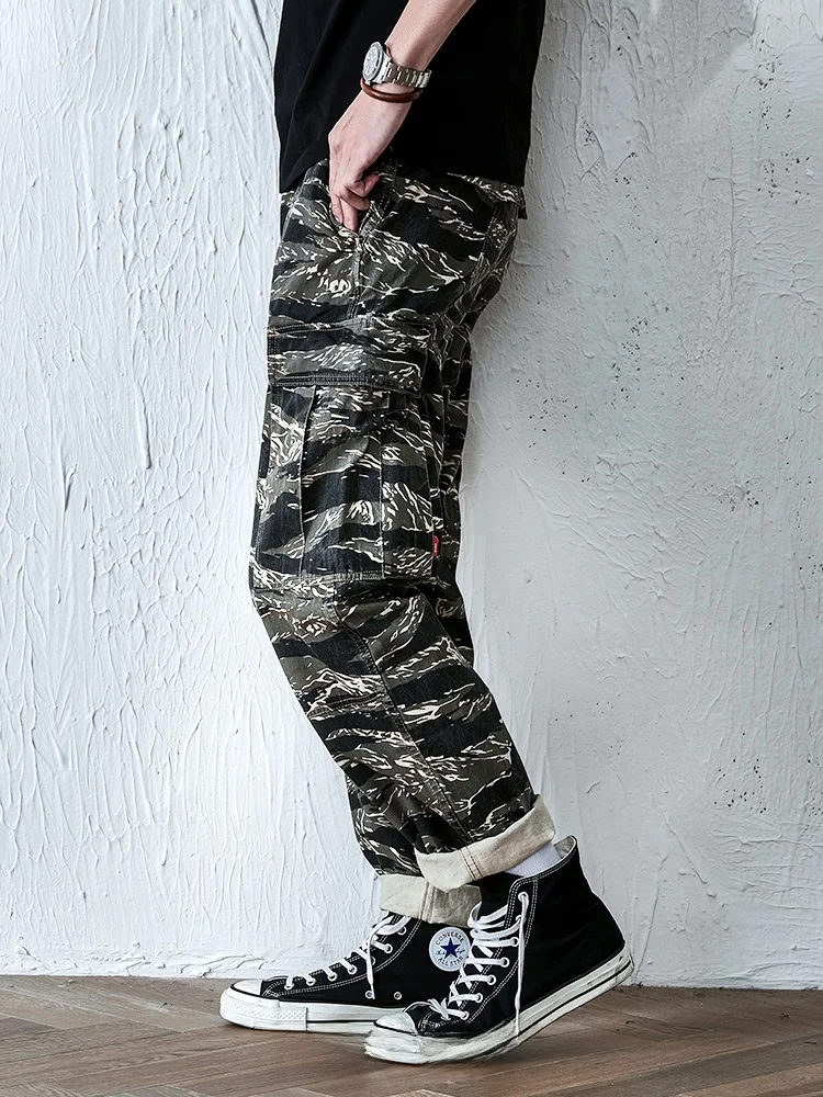 Jungle Sto Camouflage tigre imprimé élargi Cargo pantalon coupe ample pantalons longs jeune tenue décontracté Non-WTaps Wu Wen Le