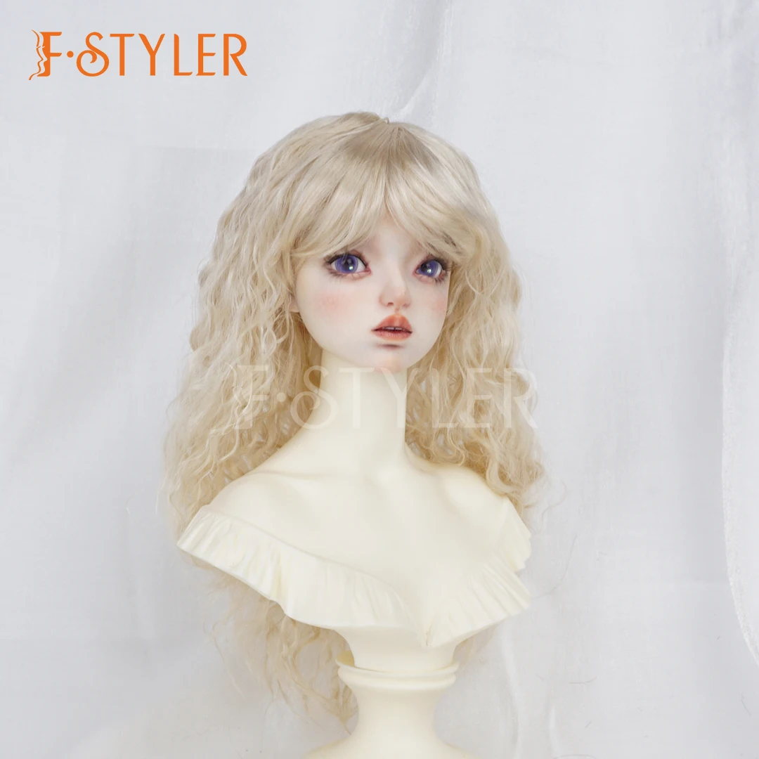 FSTYLER Fashion Wig 1/3 8-9inch Doll Wigs Light Gold Dark Brown Wig Synthetic Mohair Curls Wavy BJD Dolls Hair