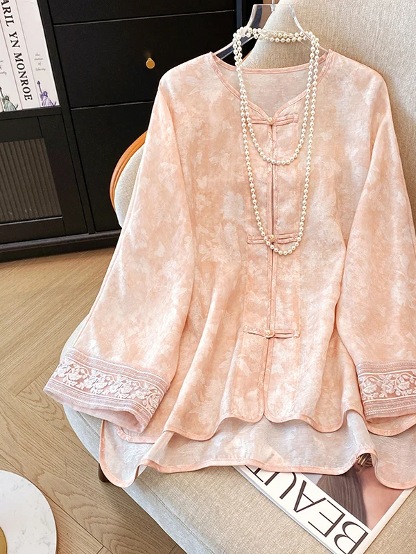 Ele الصينية Sle المطرزة Ogees لينة Sle طويلة Sve فضفاضة تناسب جولة Ne ملابس خارجية Gentlewomen Faion الأعلى