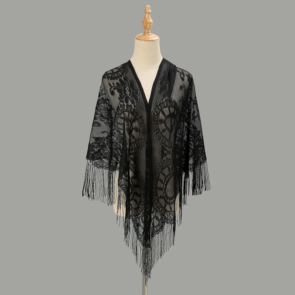 Elegant lace embroidered triangle Scarf shawl Tassel shawl Elegent wedding Shawl women shrug banquet Long Wraps