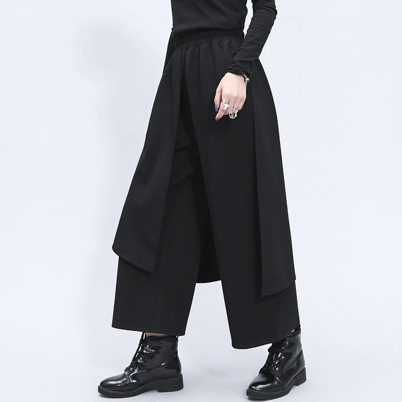 

SuperAen European and American Style Spring and Autumn New Asymmetrical Patchwork Loose Waist Wide-leg Pants Straight Long Pants