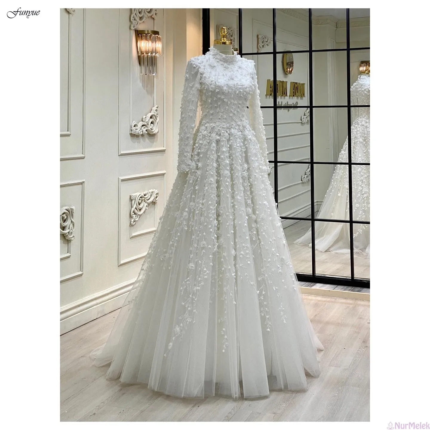 

Funyue Свадебные платья принцессы с цветами для женщин, 2022, романтическое кружевное свадебное платье с длинными рукавами в стиле бохо, Франция, Robe De Soiree