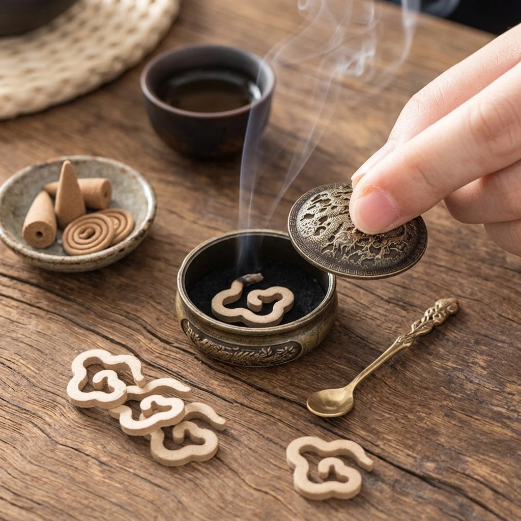 Mini Incense Holder Compact Zinc Alloy Desktop Organizer for Cone and Coil Incense Traditional Home Decor Meditation