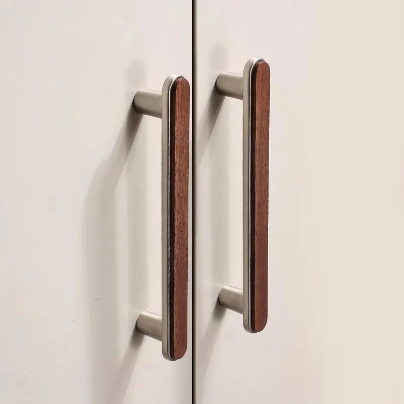 Black Walnut Cabinet Handles Brushed Nickel Drawer Round Knobs Solid Wooden Wardrobe Pulls Modern Zinc Alloy Furniture Handles
