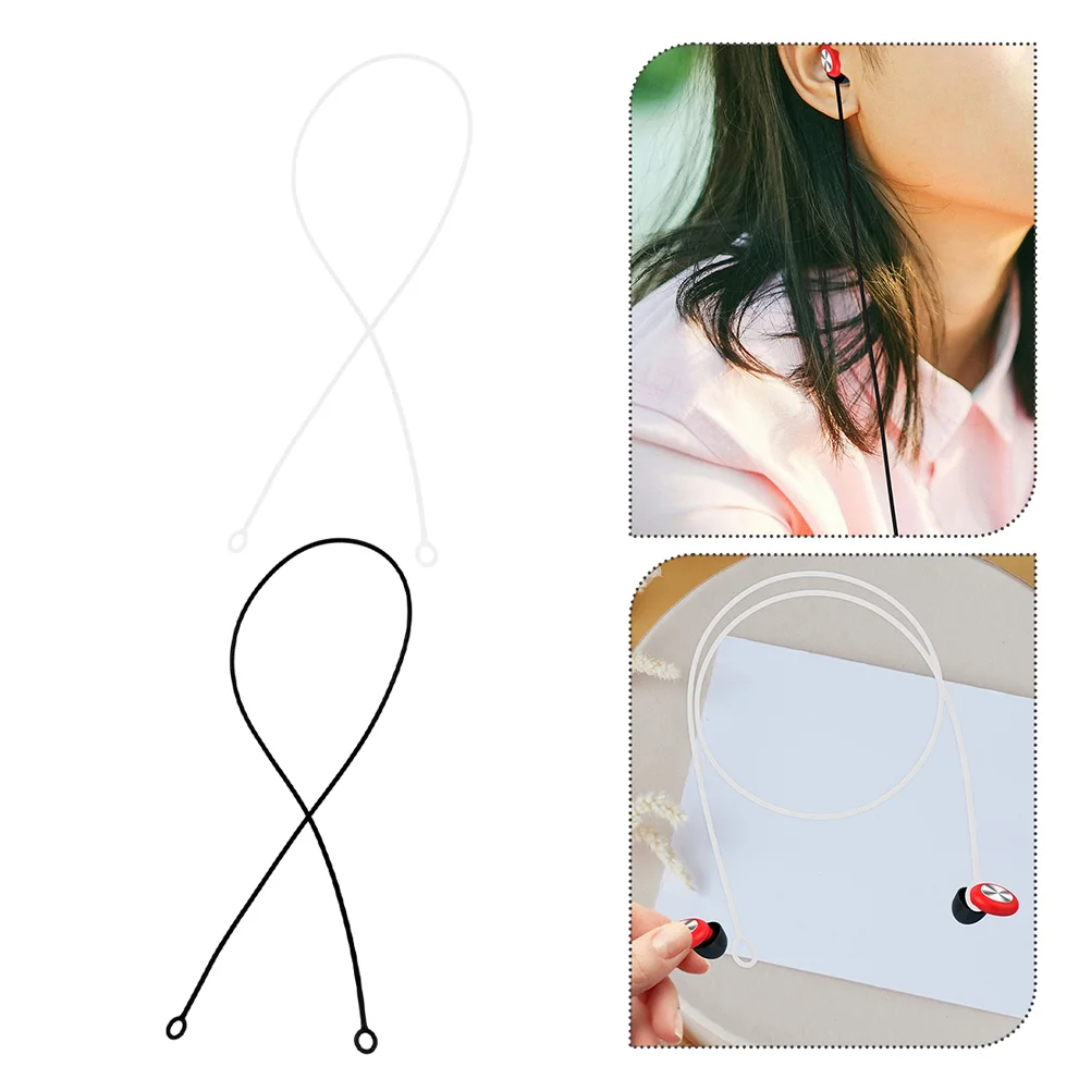 2 Pcs Anti-lost Neck Strap Holder Headphone Lanyard Earplugs Earphone for Sports Silicone