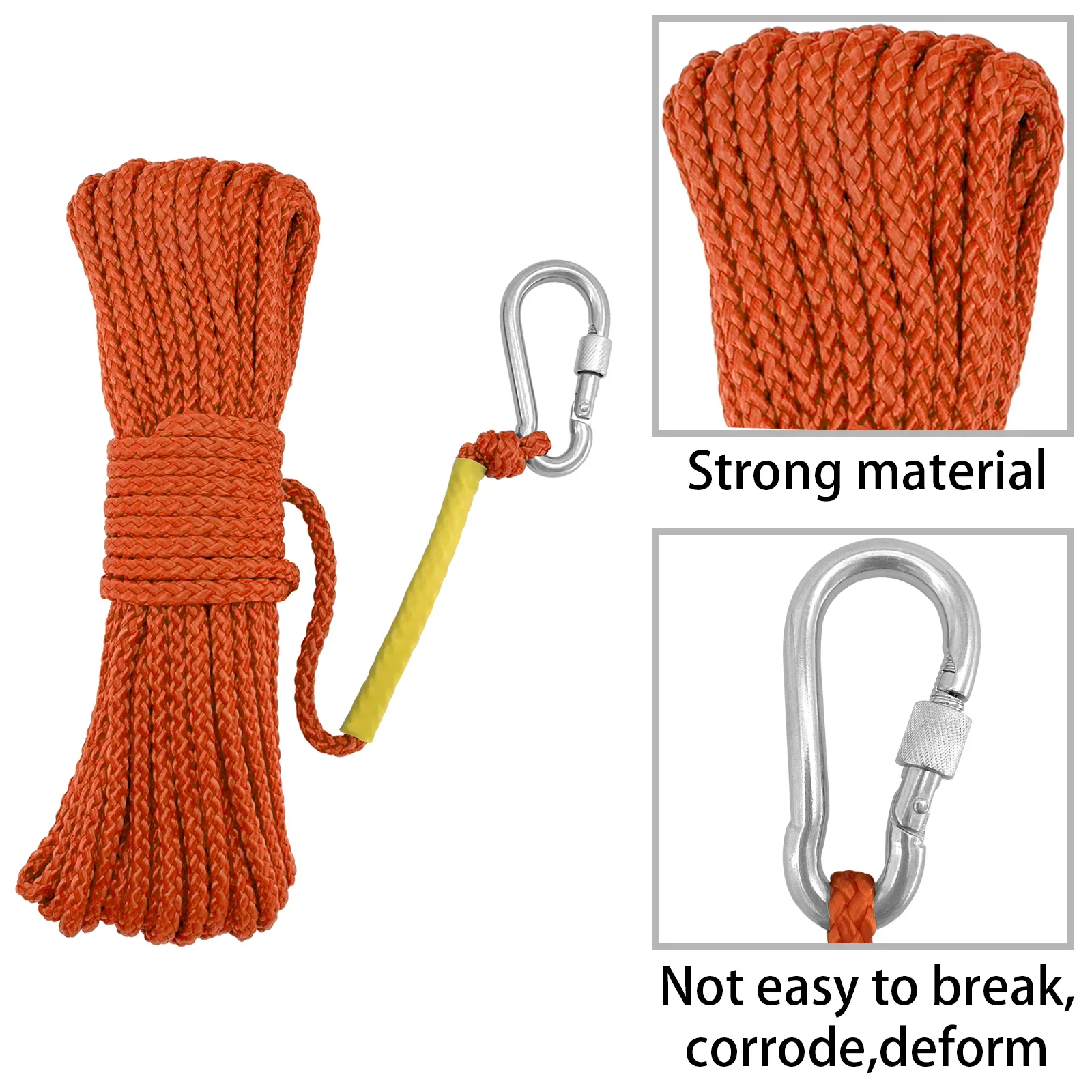 Multifunctional Marine Orange Nylon Rope Boat Hook Outdoor Rock Climbing Training Rope Marine Accessories