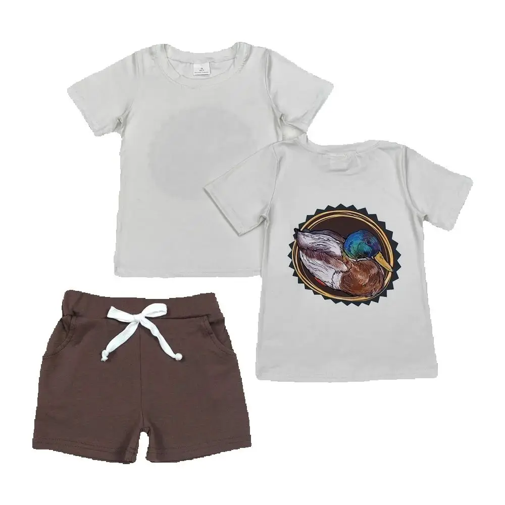 RTS NO MOQ ETA 5/7days arrived BT0964 SS0134 Duck circle beige short sleeve top Brown pocket shorts sets