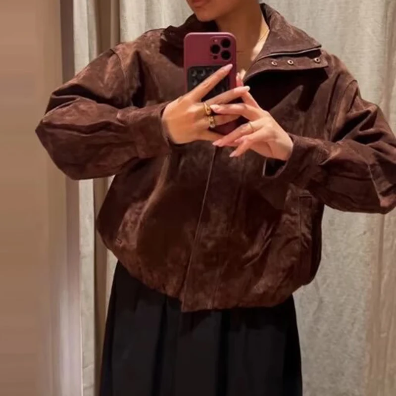 

НОВИНКА 2026, осенние новые поступления, женская уличная модная замшевая куртка в европейском и американском стиле
