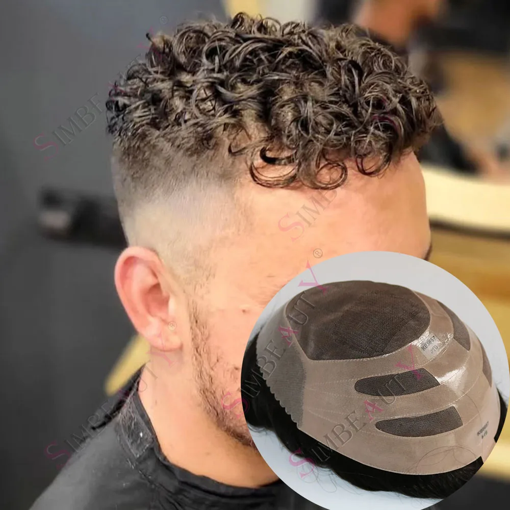 

15 мм афро вьющиеся кружевные и NPU парики для лысых натуральных волос для мужчин 100% человеческие волосы прочный моно мужской капиллярный протез для волос