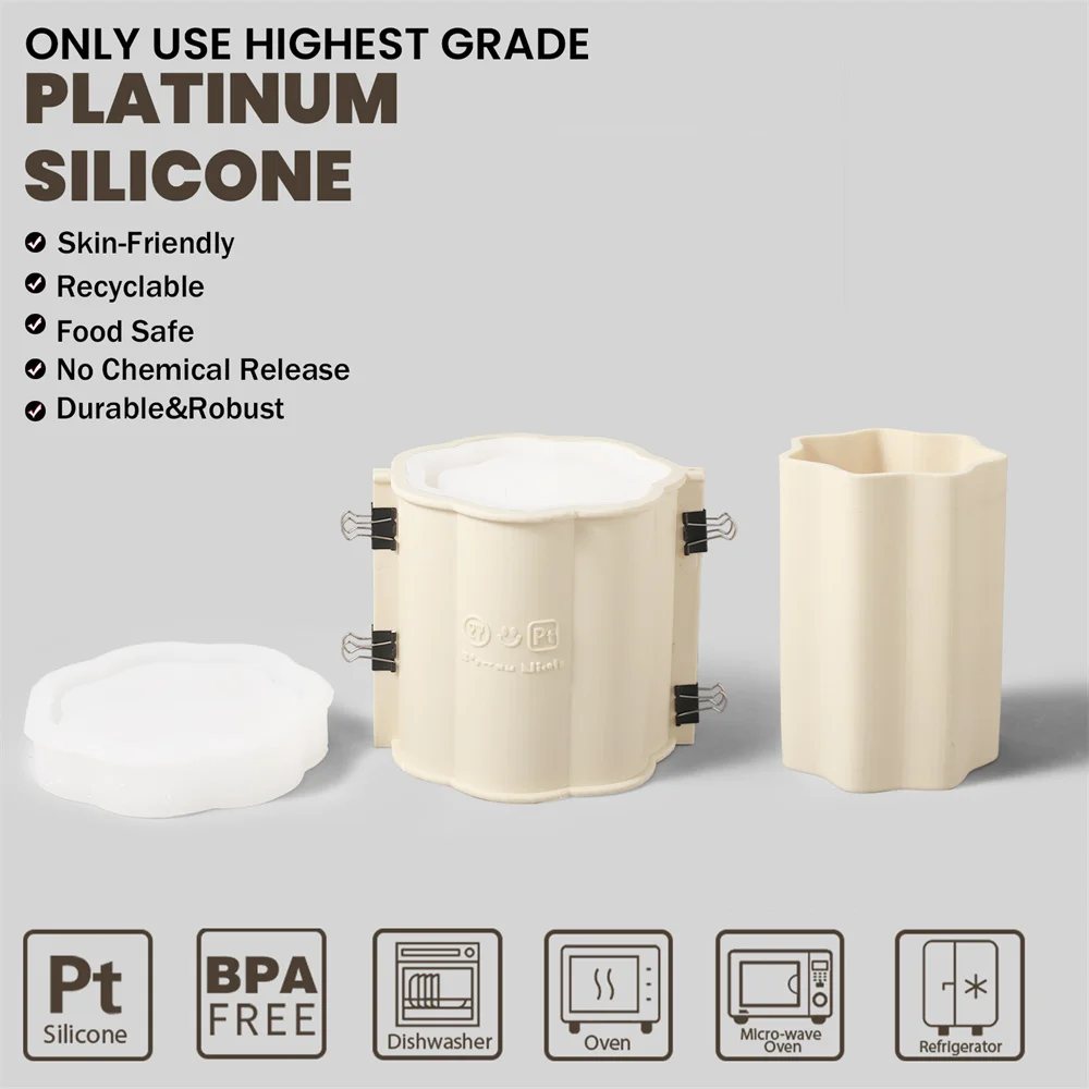 Nicole Column Plant Pot Silicone Mold Concrete DIY Floral Storage Jar with Lid Cement Mould Home Decoration Tools