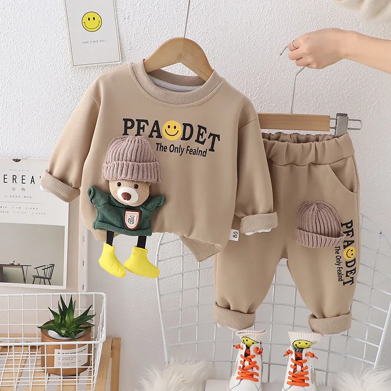 Children Clothing Baby Boys Outfit Sets  New Winter Kids Clothes Boys Print Top+Pant Suit For Girls Clothes 1-2-3-4 Year