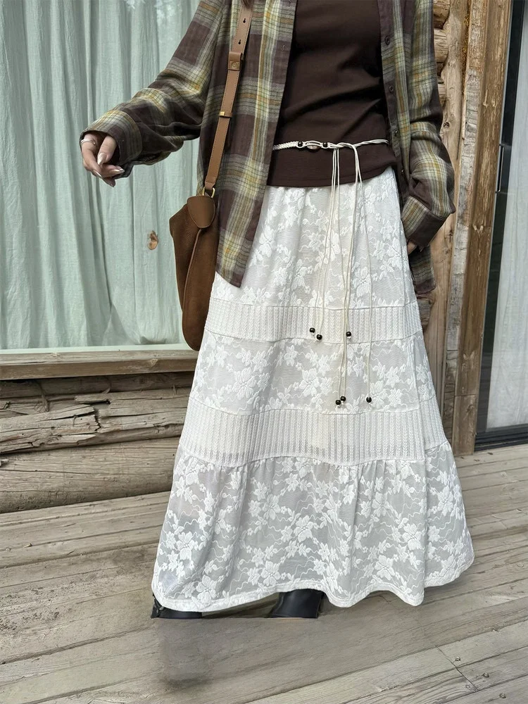 

Мягкая кружевная юбка миди А-силуэта с вставками для полных женщин, повседневная, с высокой талией, от An Sauce