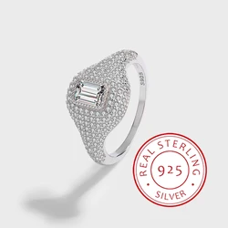 Luxurious Authentic S925 Silver Micro-encrusted Zircon Princess Ring with High-end Simple Fashion Design