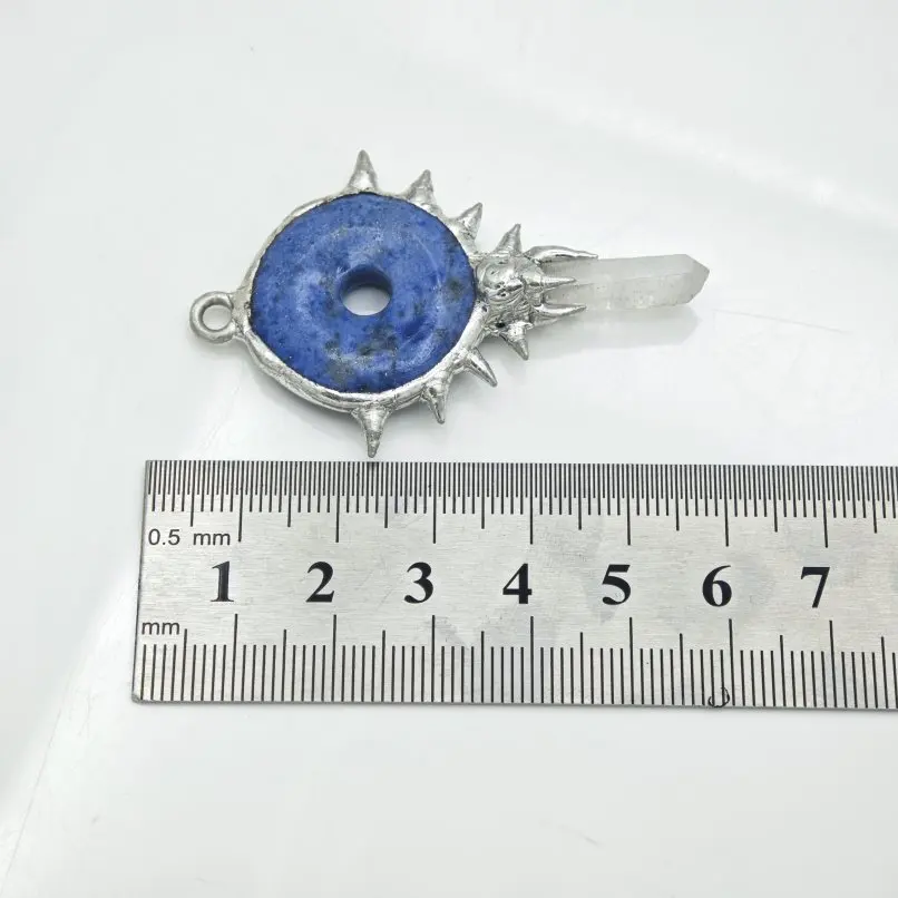 10Pcs Handmade Pillar Free Form Point Pendant Soldered Clear Crystal Blue Aventurine Approx 52mm Jewelry