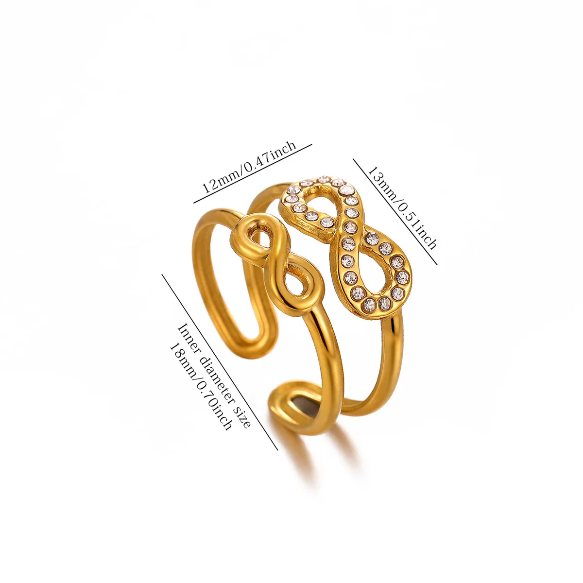 Gold Color Double-layer Infinity Zircon Rings For Women Aesthetic Geometry Stainless Steel Ring Wedding Jewelry Elegant Gift