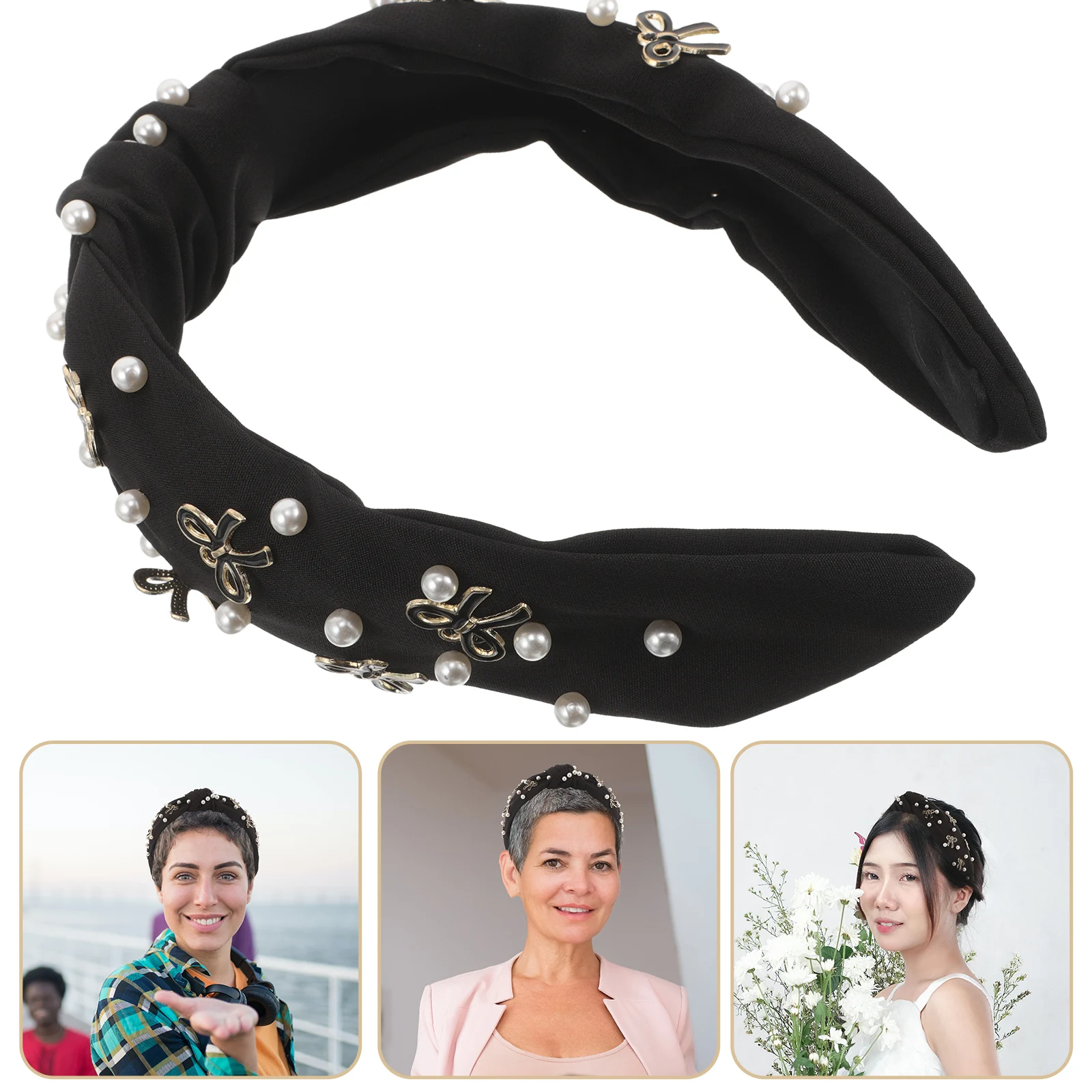 

Retro Pearl Headband Decorative Hair Bowknot for Women Bridal Accessories Face Wash Headgear
