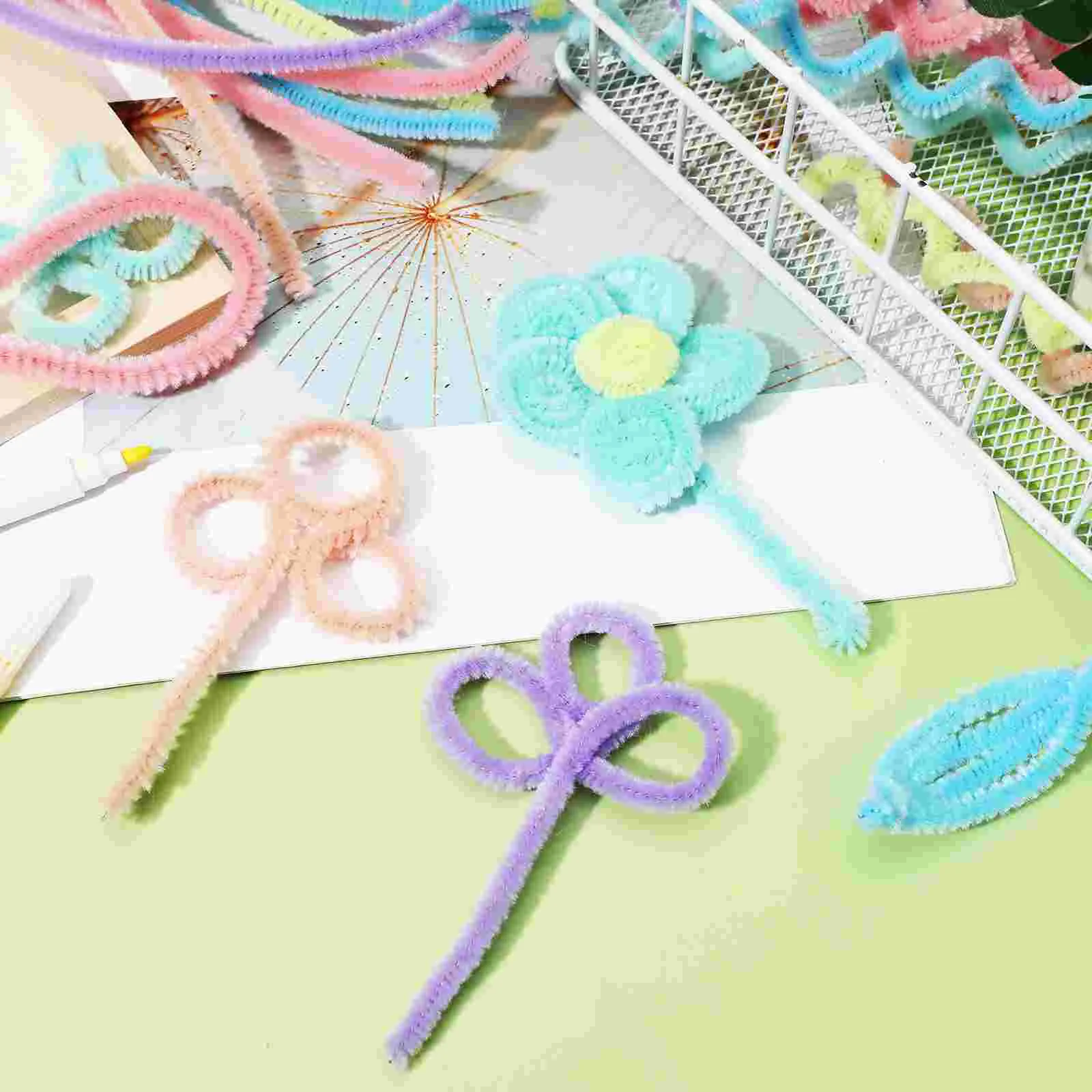 100 Pcs Toy Cleaner Macaron Colored Twist Bar Crafting Toys Fuzzy Wires Twisted Sticks For Crafts Bendable Chenille Stems Rods