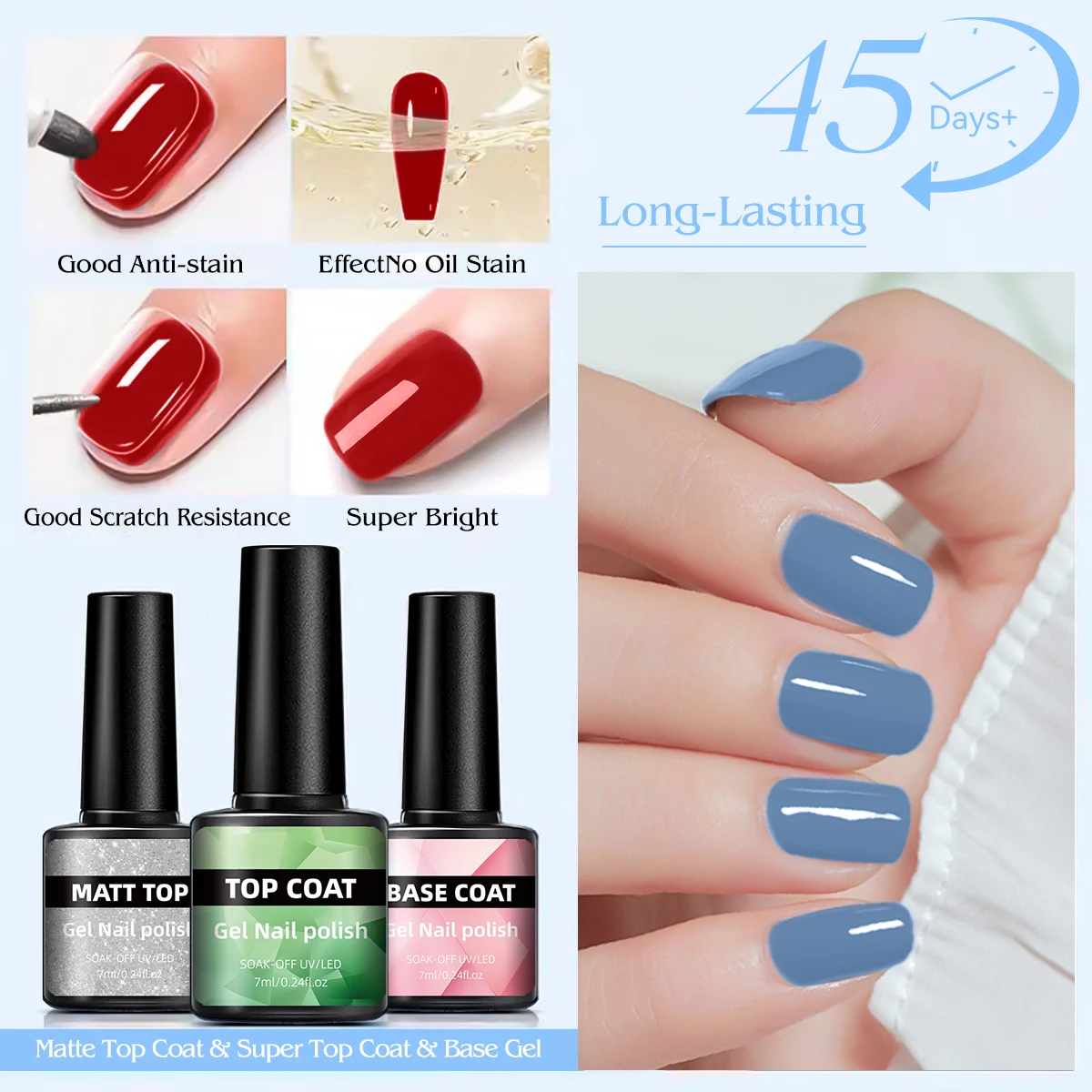 3 pièces/ensemble 7 ml * 3 bouteilles, pack combiné de gel fonctionnel, vernis à ongles gel de base essentiel pour manucure, gel de base, couche de finition brillante, couche de finition mate, pack combiné à trois bouteilles, un article indispensable pour les amateurs d'art des ongles