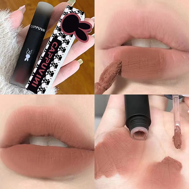Fluwelen Lip Glazuur Non-stick Cup Lipgloss Make-Up Lip Tint Schoonheid Cosmetische Retro Rood Bruin Tone Lippenstift Mousse Matte lip Modder