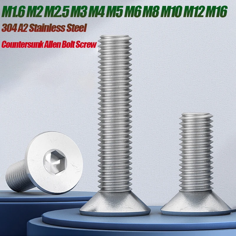 

10/50pcs M1.6 M2 M2.5 M3 M4 M5 304 A2 Stainless Steel Hex Hexagon Socket Head Flat Countersunk Allen Bolt Screw