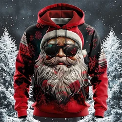 Christmas Hoodies Men Cool Santa Claus Graphic 3d Print Sweatshirt Men Fall Winter Party Holiday Pullover Plus Size Streetwear