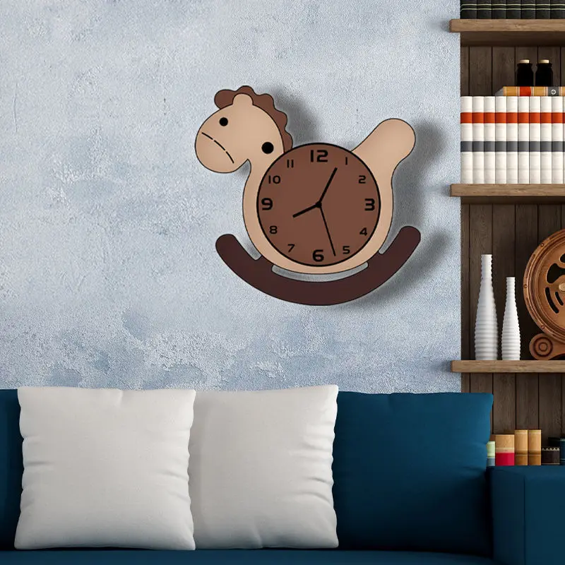 

3D Cartoon Kids Wall Clock Trojan Horse Shape Design Silent Movement Wall Clock For Children Kids Bedroom Wall Watch Home Decor