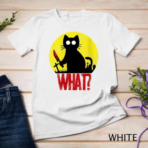 Womens Halloween Moon Murderous Black Psycho Cat What With Knife Unisex T-shirt