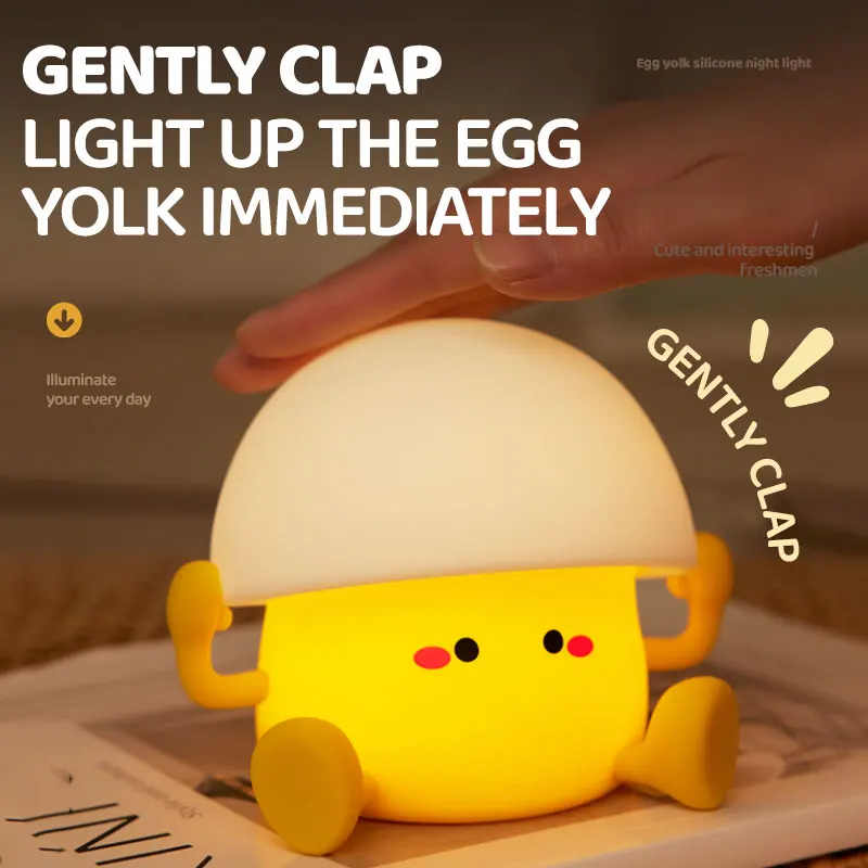 Silicone Night Light for Kids, Cute LED Egg Yolk, Pumpkin & Mushroom Lamps, Soft Touch Bedroom Nightlights, Battery Operated