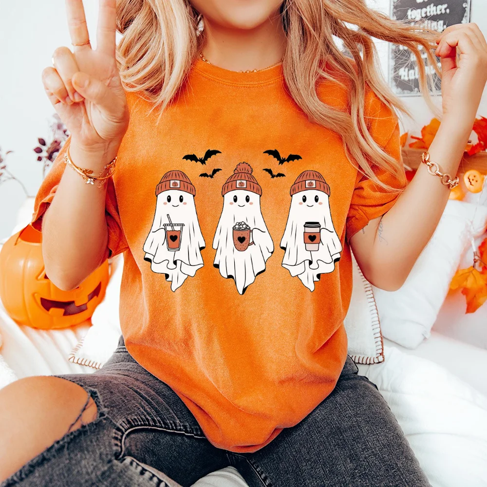 Cute Ghost Halloween Women Fall Shirt Spooky Season Shirts Halloween Season Short Sleeves Women Shirts Clothing