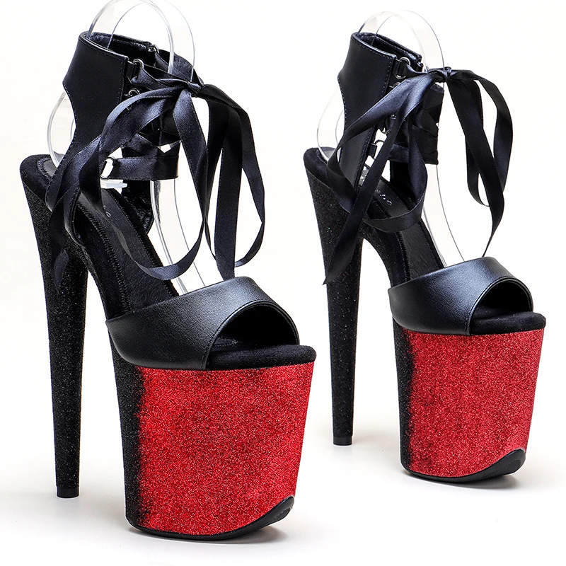 Leecabe  8Inch/20cm  Matte PU open toe Trend fashion glitter Platform  High Heels party Sandals  stripper heel Pole Dance Shoes