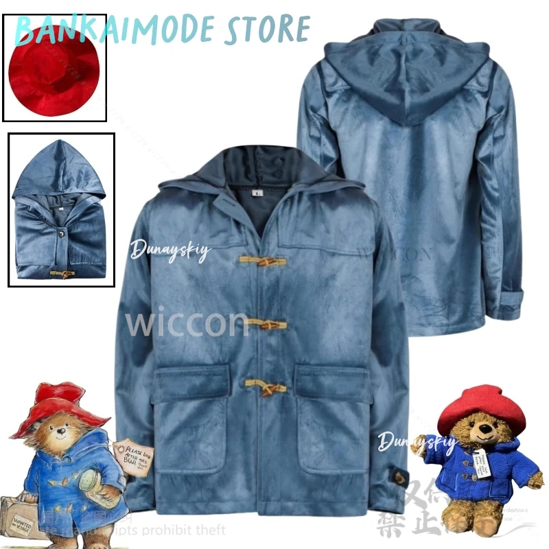 Аниме милый медведь Паддингтон косплей пальто шляпа Doujin одежда товары для фильмов сказочный костюм унисекс костюм S-3XL размер Рождество