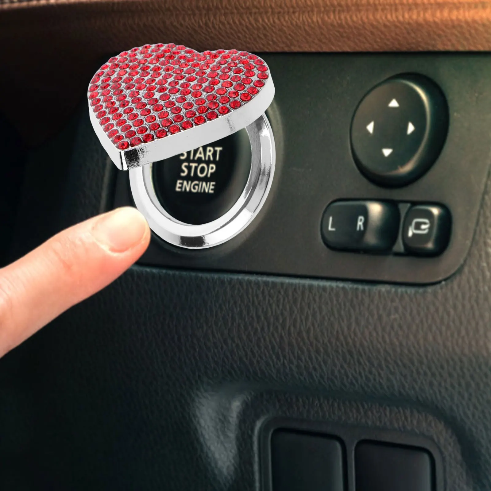

Sturdy Zinc Alloy Rhinestone Engine Start Decoration Push Button Auto Engine Stop Button Cover For All Car Models Heart-Shaped