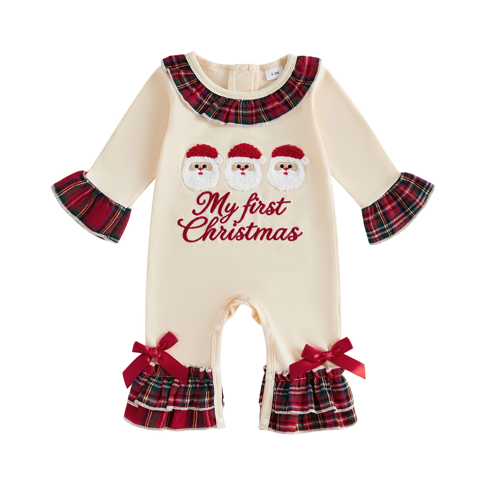 Baby Girl Christmas Romper Embroidery Crew Neck Long Sleeve Jumpsuit