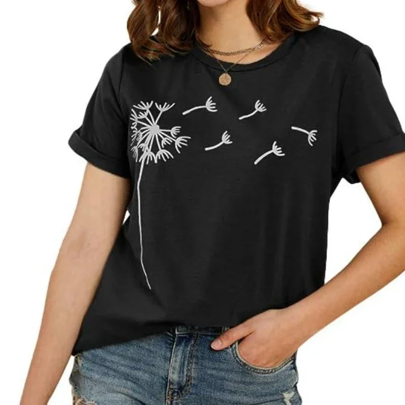 Cicy Bell Women's Dandelion Print T Shirts Cute Graphic Tees Short Sleeve Summer Fashion O-neck The Most Popular in 2024 Tops