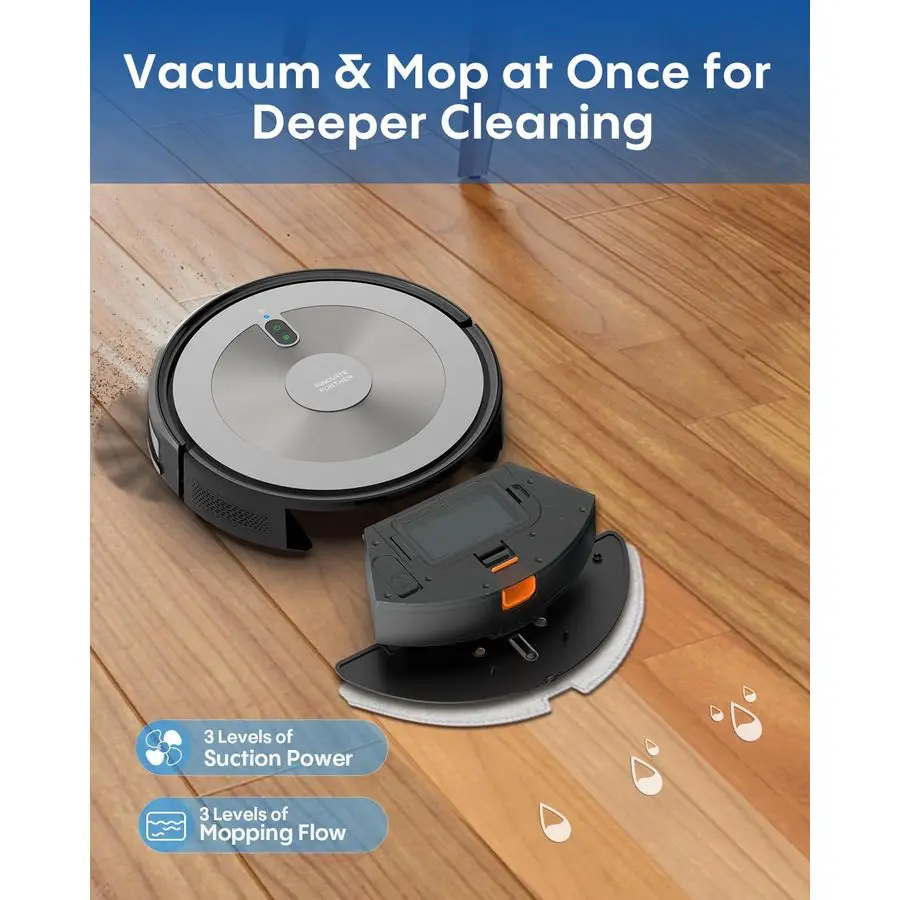 مجموعة مكنسة كهربائية وممسحة، مكنسة كهربائية روبوتية 3 في 1 مع محرك شفط بدون فرش بقدرة 4000 باسكال، خالية من التشابك، شحن تلقائي، جدول زمني #6