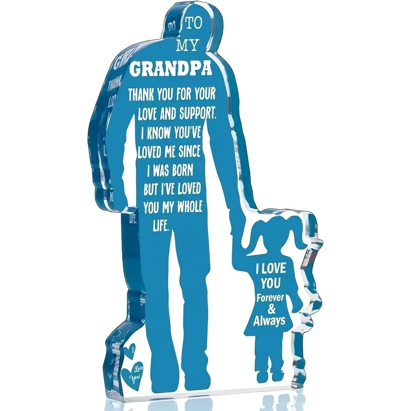 1pc Contemporary Acrylic Grandpa and Granddaughter Figurine - No Electricity Needed, Ideal Birthday, Father'S Day Gift