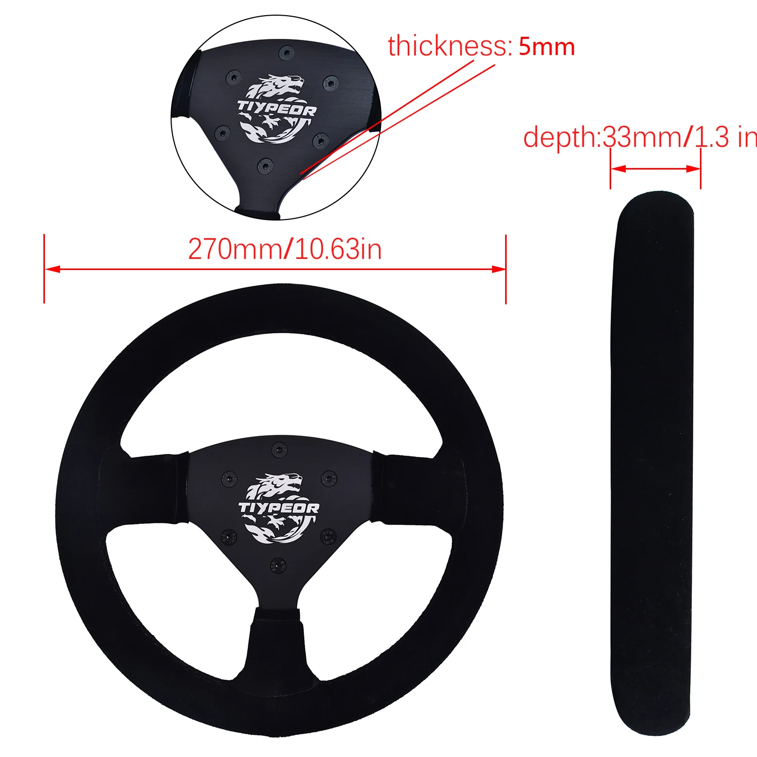 Tiypeor 270mm Small Size Racing Sport Steering Wheel for Game Cars Wholesales Suede Leather Steering Wheels