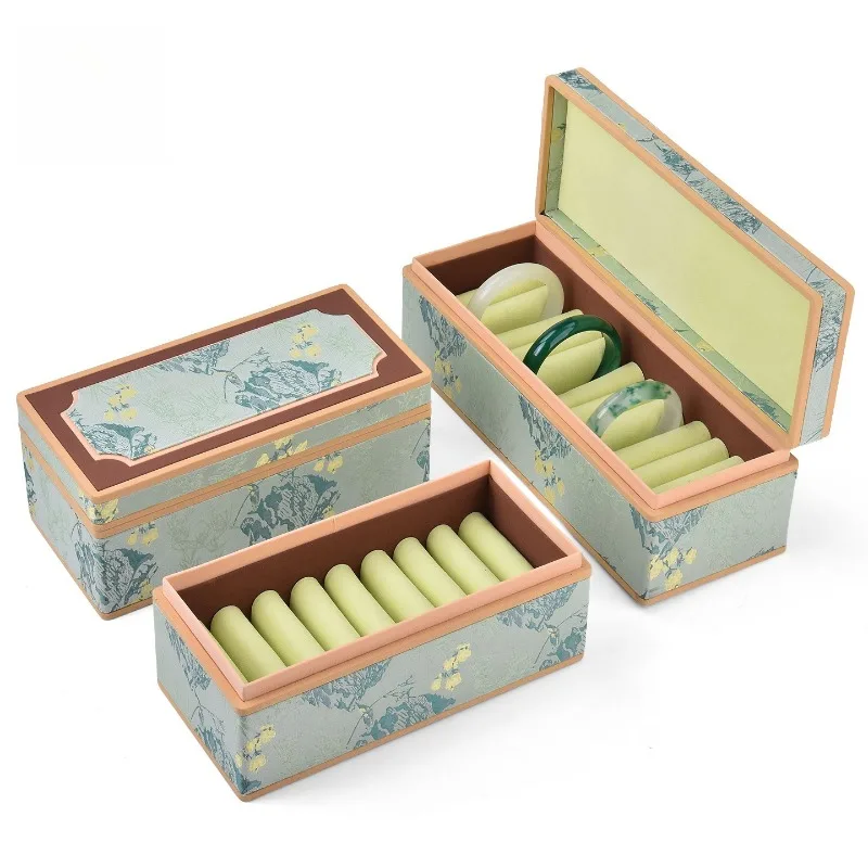 

Embroidery Jewelry Box Chinese Retro Jewellery Boxes Large Capacity Bracelet Storage Case Jeweler Counter Organizer Display Box