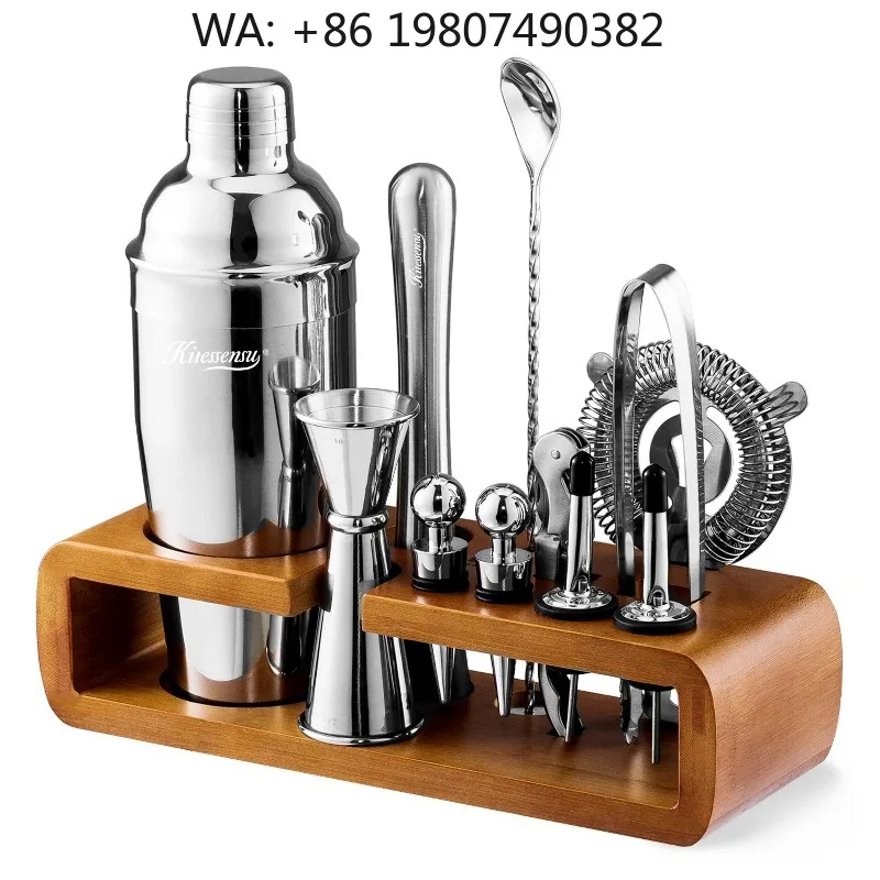 13-Piece All In One Bar Mixing Kit With Stand, Stainless Steel Boston Cocktail Shaker Full Bartender Accessories For Drink Makin