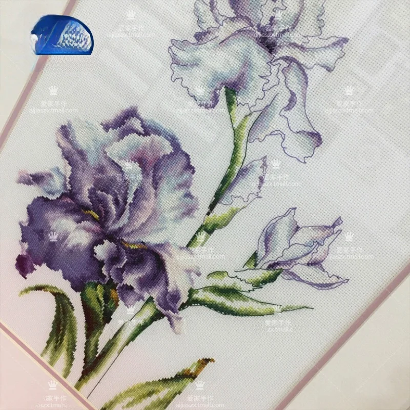 

Aiaidmc DMC Cross Stitch Kit Living Room Bedroom Precision Printing Iris Flower Linen Fabric Home Decor Embroidery Kit